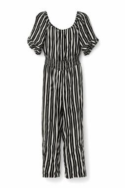Dashing Black & White Vertical Striped Short Sleeve Jumpsuit Plus Size 3X